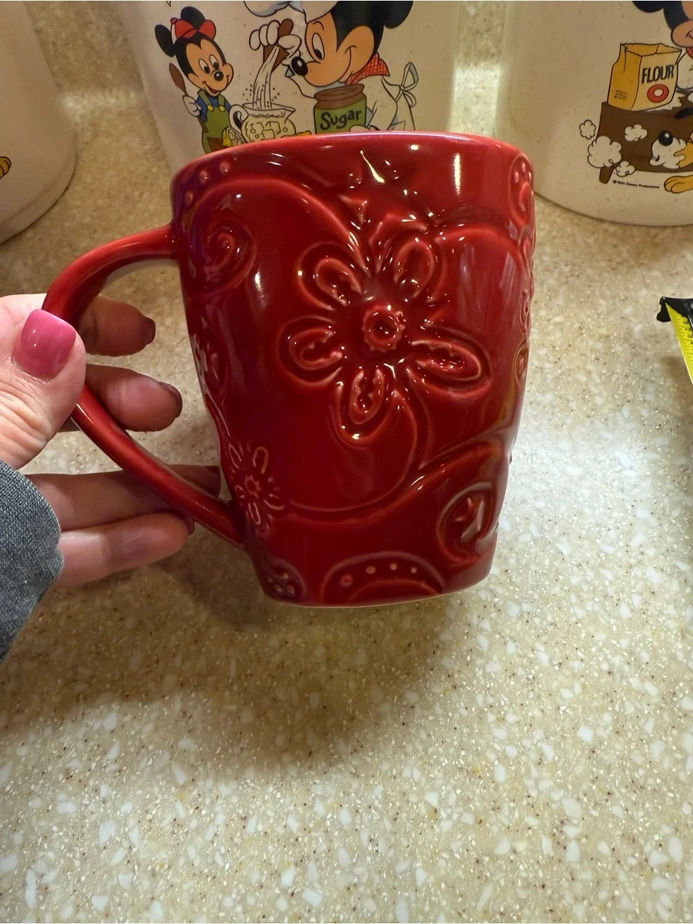 Starbucks Red Embossed Floral Ceramic Coffee Mug 2009